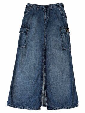 Vintage Ralph Lauren Maxi Cargo Skirt Womens Small Blue Denim Y2K